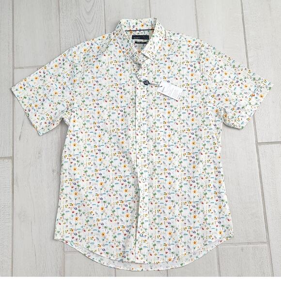 Quieti Performance Stretch Men's XL Tropical Island Vacation Surf Button Shirt - Picture 2 of 9